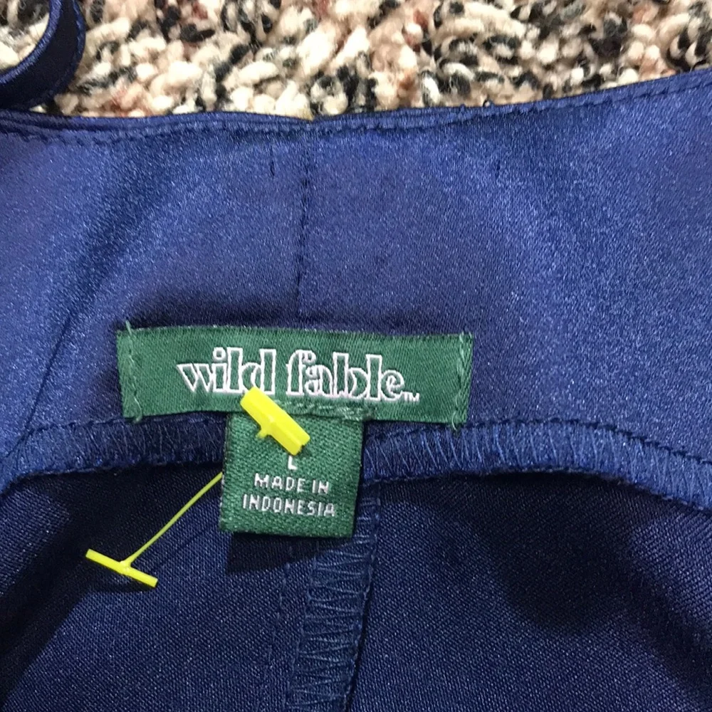 Wild Fable Bell Sleeve Low Tie Back Navy Pleated Mini Dress Size Large | NWOT - Picture 8 of 8